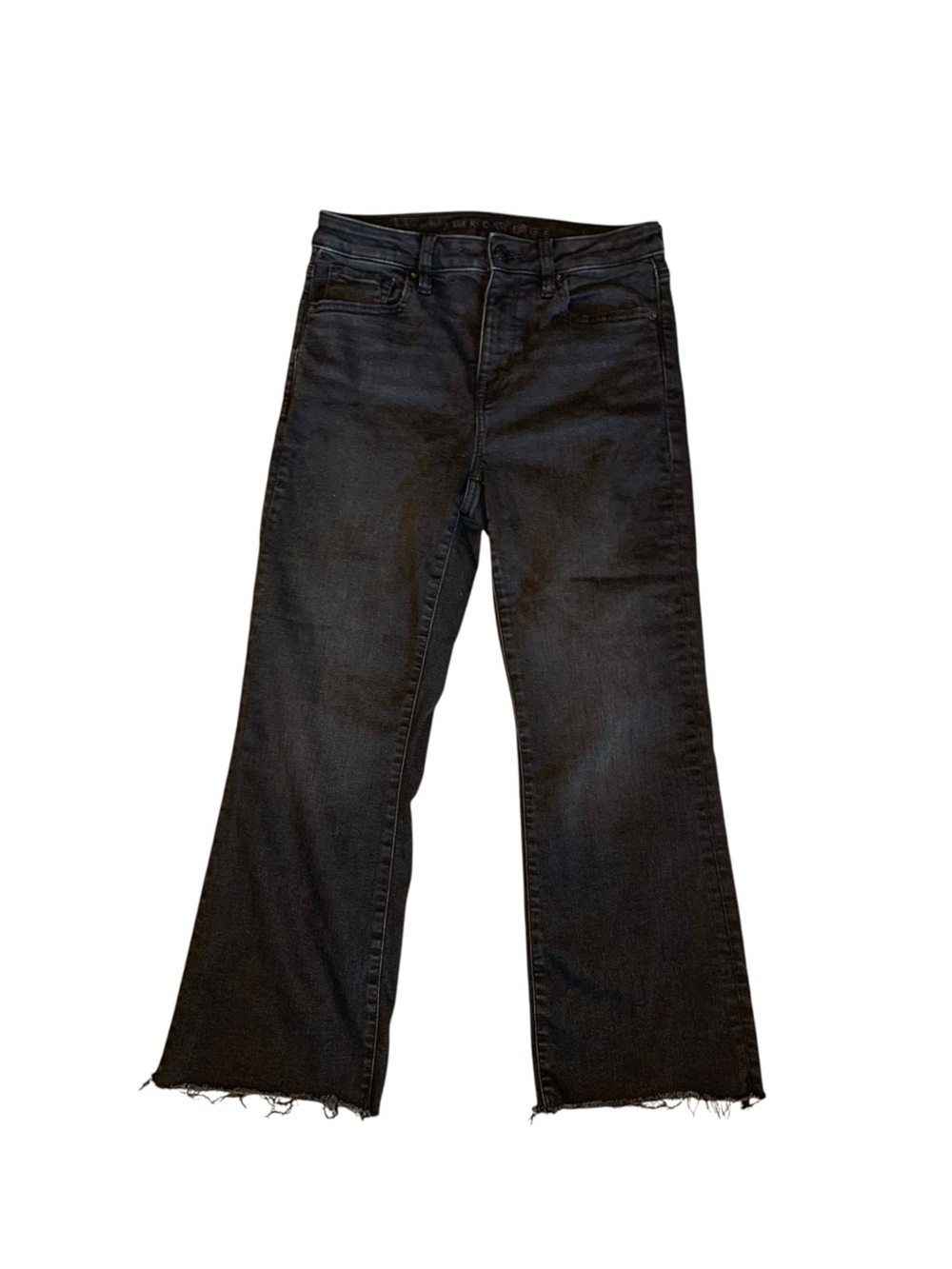 American Eagle High Rise Kick Boot Crop Jeans Womens 4 Short Black Raw Hem